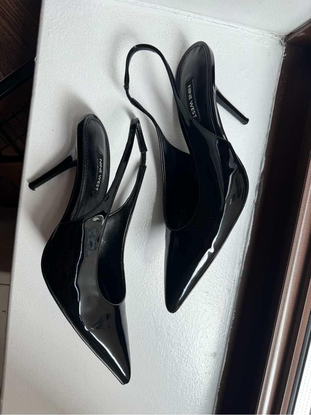 Nine West Black Patent Pointed Slingback Heels
